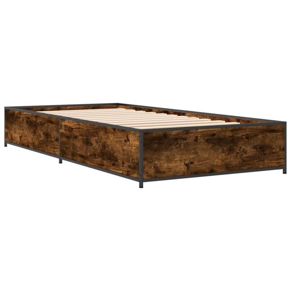vidaXL Bedframe bewerkt hout en metaal gerookt eikenkleurig 100x200 cm