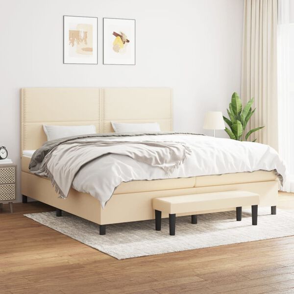 vidaXL Boxspring met matras stof cr&egrave;mekleurig 200x200 cm
