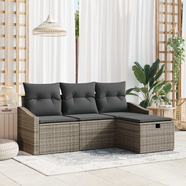 vidaXL Bankstel met kussen 4 pcs poly rattan