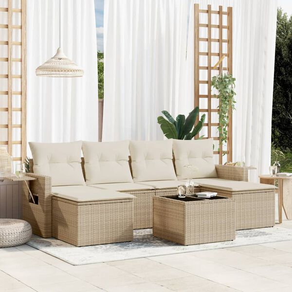 vidaXL 7-delige Loungeset met kussens poly rattan beige