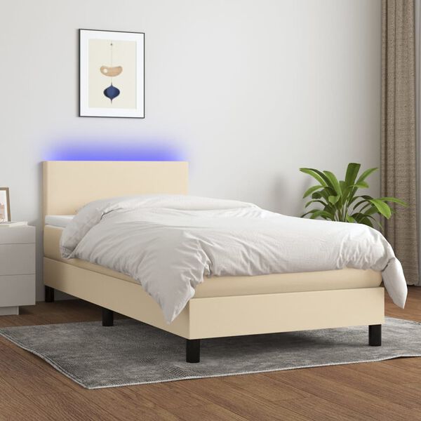 vidaXL Boxspring met matras en LED stof cr&egrave;mekleurig 80x200 cm