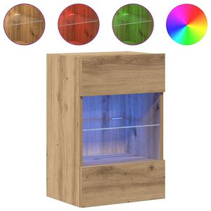 vidaXL Wandkasten met LED-verlichting voor tv 2 st 40x30x60,5 cm artisanaal eikenkleur