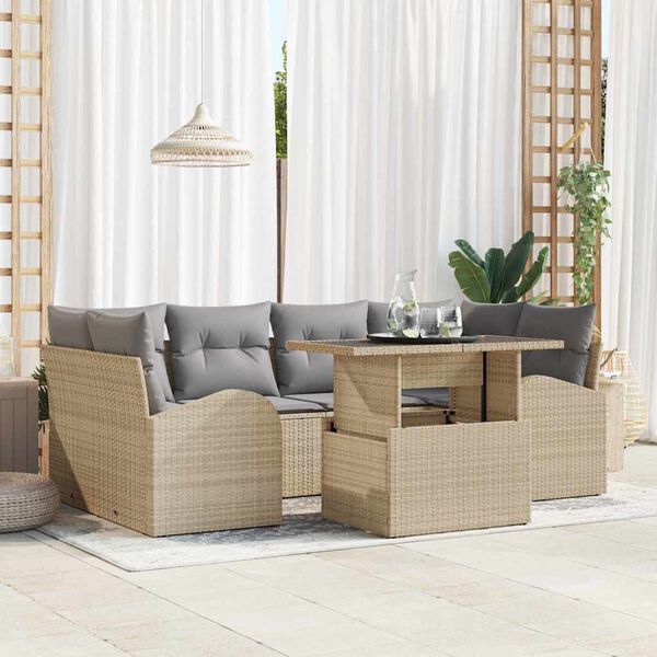 vidaXL Tuin Sofa Set met kussen 7 pcs Beige Poly riet