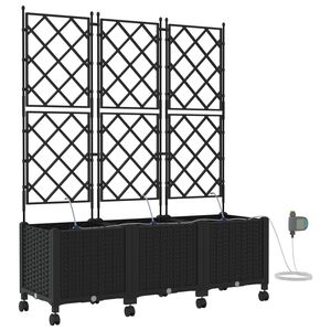 vidaXL Tuin Pot met Irrigatie en Wielen 3 st Zwart 120 x 40 x 148 cm