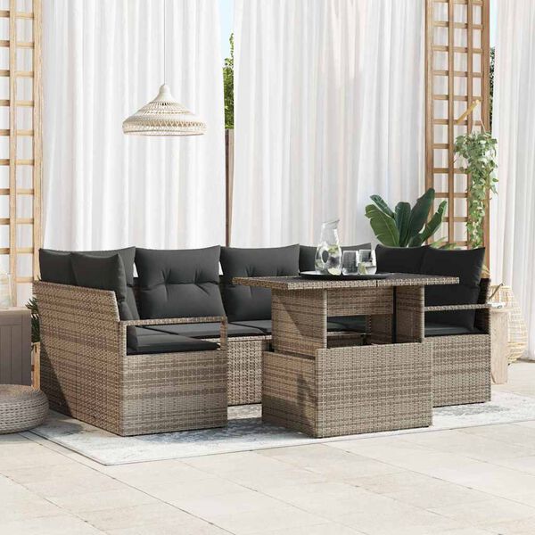 vidaXL Tuin Sofa Set met opslag 7 pcs Grijs Poly riet