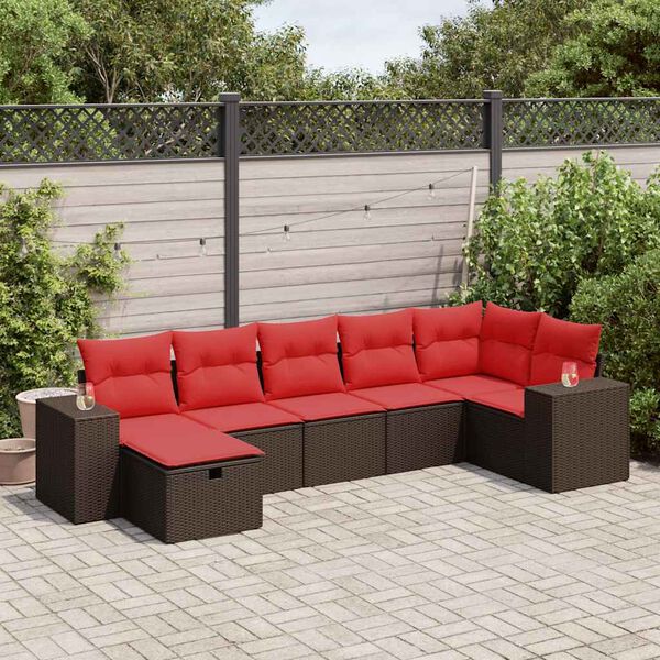 vidaXL 7-delige Loungeset met kussens poly rattan bruin