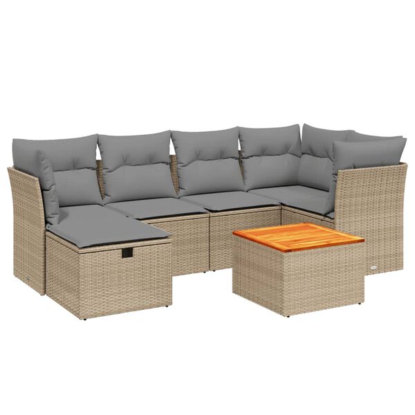 vidaXL 7-delige Loungeset met kussens poly rattan gemengd beige