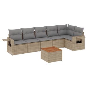 vidaXL 7-delige Loungeset met kussens poly rattan beige