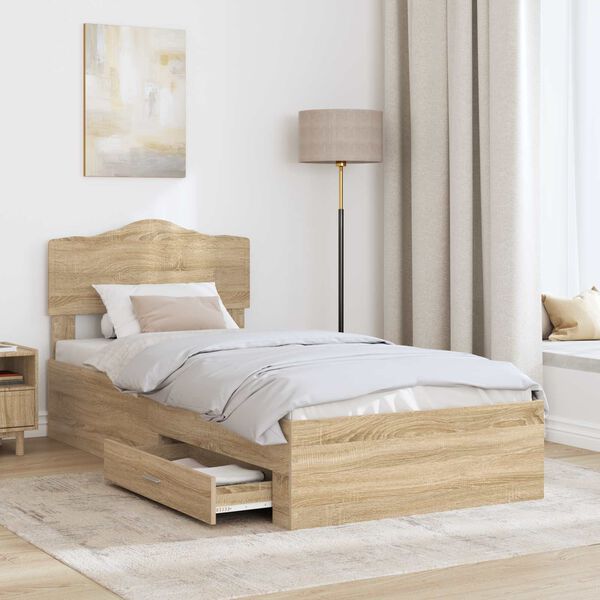 vidaXL Bedframe met hoofdeinde Sonoma Eiken 90 x 190 cm Bewerkt hout