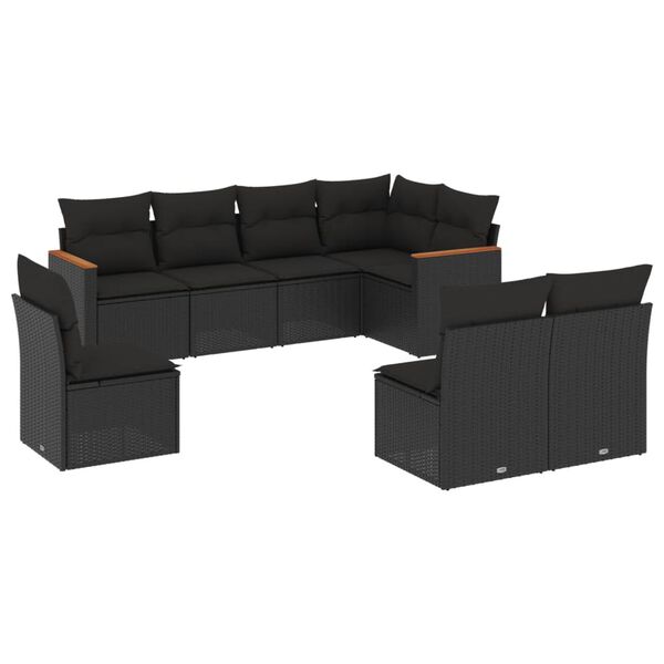 vidaXL 8-delige Loungeset met kussens poly rattan zwart