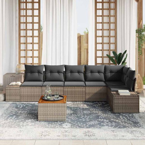 vidaXL Tuin Sofa Set met kussen 7 pcs Grijs Poly riet