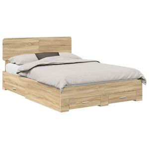 vidaXL Bedframe met lade Sonoma Eiken 150 x 200 cm Bewerkt hout