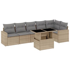 vidaXL 7-delige Loungeset met kussens poly rattan beige