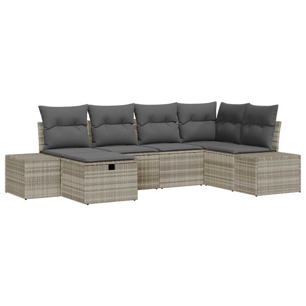 vidaXL Tuin Sofa Set met kussen 6 pcs Lichtgrijs poly rattan