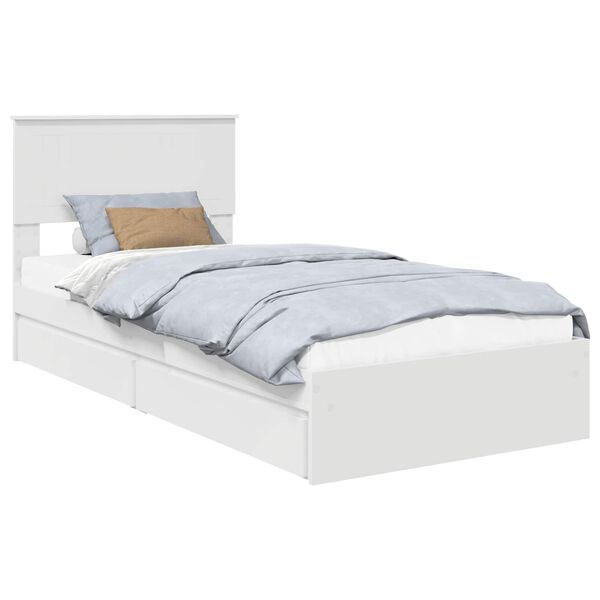 vidaXL Opslag bed met hoofdeinde met lade Wit 90 x 200 cm Bewerkt hout