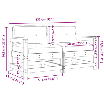 vidaXL Tuinstoelen 2 st met kussens massief grenenhout grijs