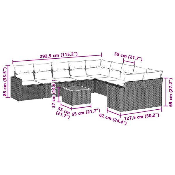 vidaXL 11-delige Loungeset met kussens poly rattan zwart