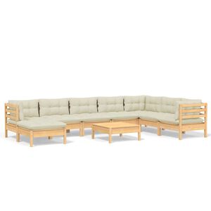 vidaXL 9-delige Loungeset met cr&egrave;mekleurige kussens massief grenenhout