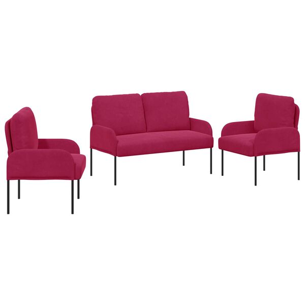 vidaXL Sofa-Sets met kussen 3 pcs Wijnrood 115 x 56 x 80 cm Multiplex