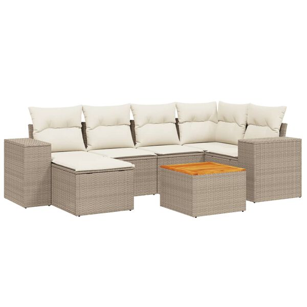 vidaXL 7-delige Loungeset met kussens poly rattan beige