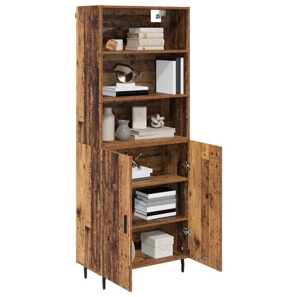 vidaXL Hoge kast Oud Hout 69,5 x 34 x 180 cm Geengineerd Hout en Glas