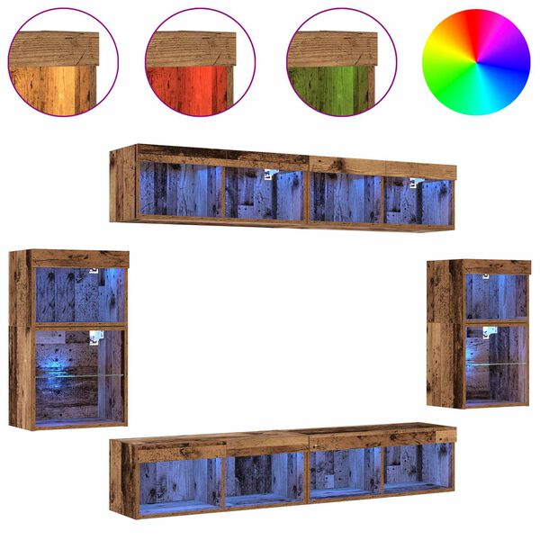 vidaXL Tv-meubelset met LED-striplichten 8 pcs Oud hout Bewerkt hout