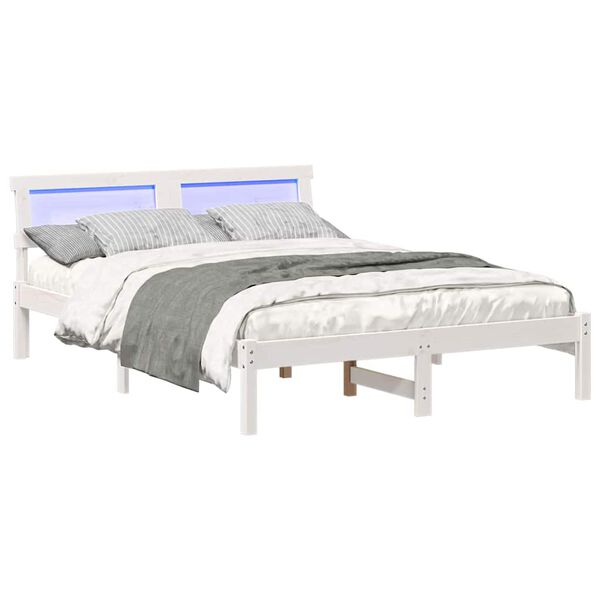 vidaXL Bedframe met hoofdeinde Wit 140 x 190 cm Massief grenenhout
