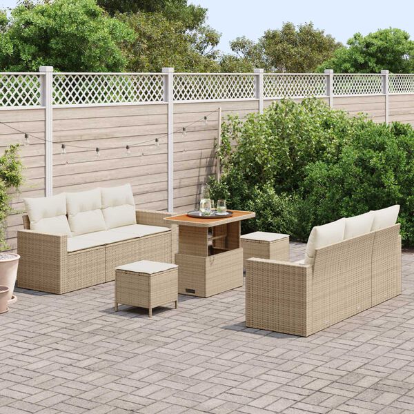 vidaXL Tuin Sofa Set 9 pcs Beige poly rattan