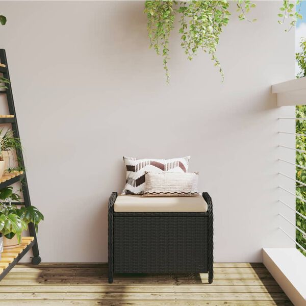 vidaXL Tuinkruk met kussen 58x46x46 cm poly rattan zwart