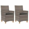 vidaXL Tuinstoelen 2 st met kussens poly rattan en massief hout grijs