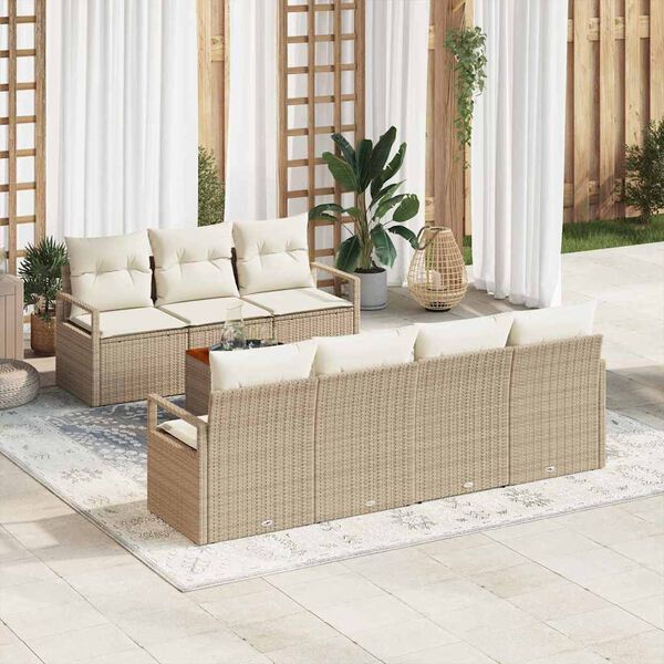 vidaXL Tuinbankenset met kussen 8 pcs Beige poly rattan