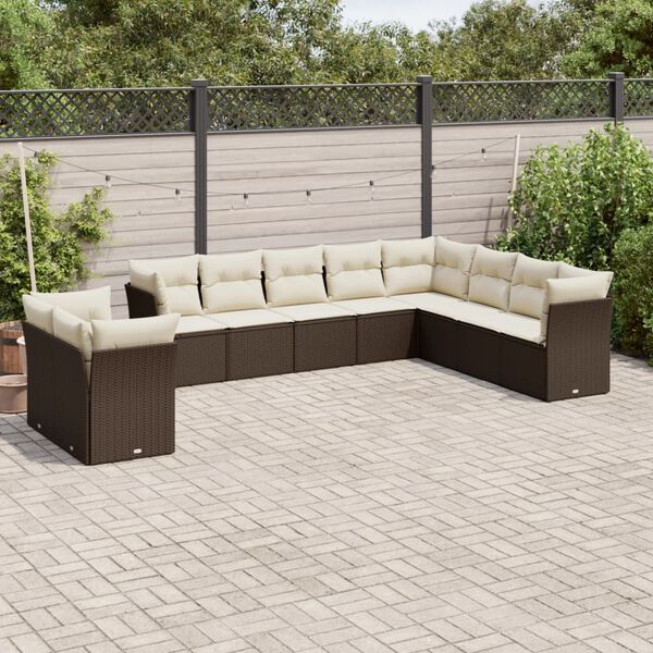 vidaXL 10-delige Loungeset met kussens poly rattan bruin