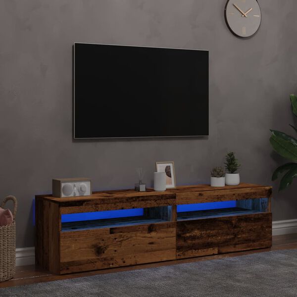 vidaXL Tv-meubels met LED-verlichting 2 st bewerkt hout oud hout
