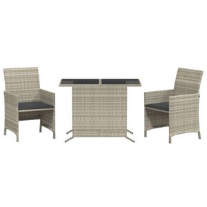 vidaXL 3-delige Bistroset met kussens poly rattan lichtgrijs