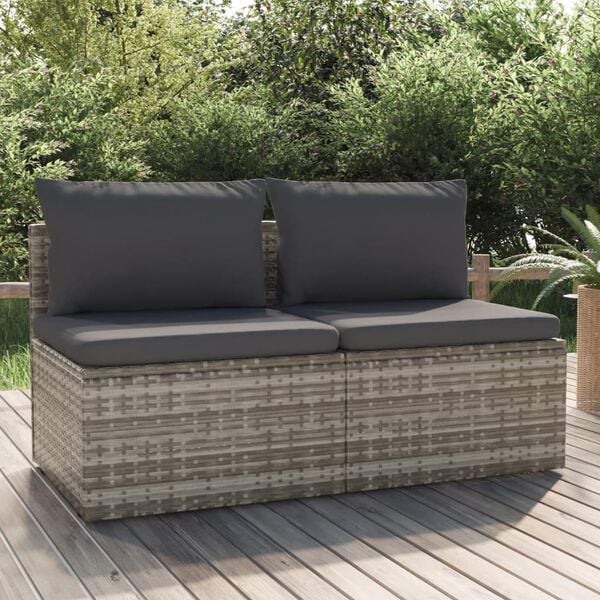 vidaXL Tuinbank 2-zits met kussens poly rattan grijs
