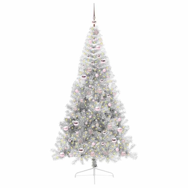 vidaXL Kunstmatig Voorverlicht Kerstboom met 300 LED Zilver 210 cm PET