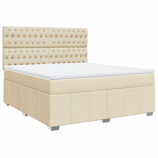 vidaXL Boxspring met matras stof cr&egrave;mekleurig 180x200 cm