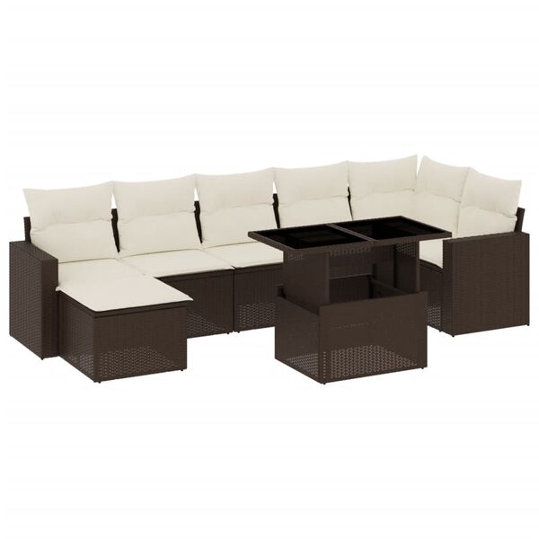 vidaXL 8-delige Loungeset met kussens poly rattan bruin