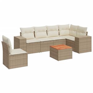 vidaXL 7-delige Loungeset met kussens poly rattan beige