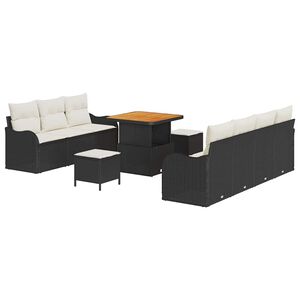 vidaXL Tuinbankenset met kussen 10 pcs Zwart poly rattan