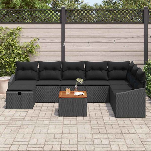 vidaXL Tuin Sofa Set met kussen met opslag 9 pcs Zwart Poly riet