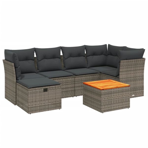 vidaXL 7-delige Loungeset met kussens poly rattan grijs