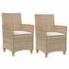 vidaXL Tuinstoelen 2 st met kussens poly rattan en massief hout beige
