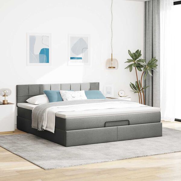 vidaXL Ottoman bed met matras 180x200cm stof donkergrijs