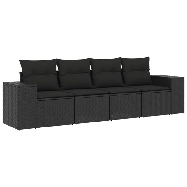 vidaXL 4-delige Loungeset met kussens poly rattan zwart