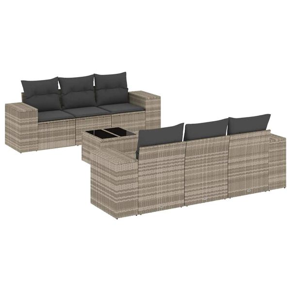 vidaXL 7-delige Loungeset met kussens poly rattan lichtgrijs