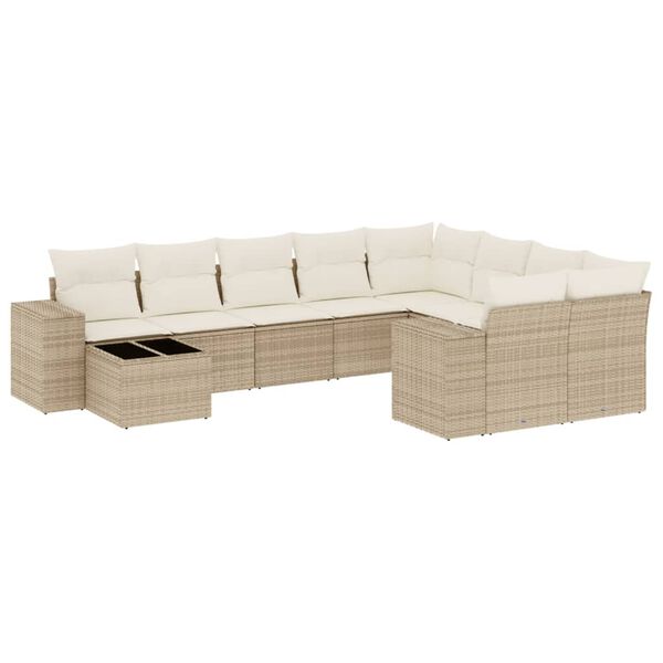 vidaXL 10-delige Loungeset met kussens poly rattan beige