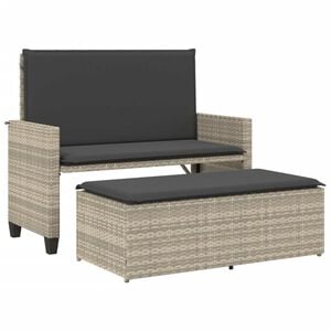 vidaXL Tuinbank met kussens en voetenbank poly rattan lichtgrijs