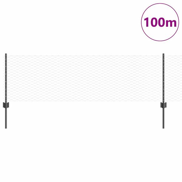 vidaXL Hek met Paal Grijs 0,6 x 100 m Staal en PVC