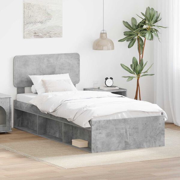 vidaXL Bedframe met hoofdeinde Beton 90 x 200 cm Massief grenenhout